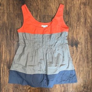 VINCE SLEEVELESS ORANGE RUCHED COLORBLOCK SHIRT